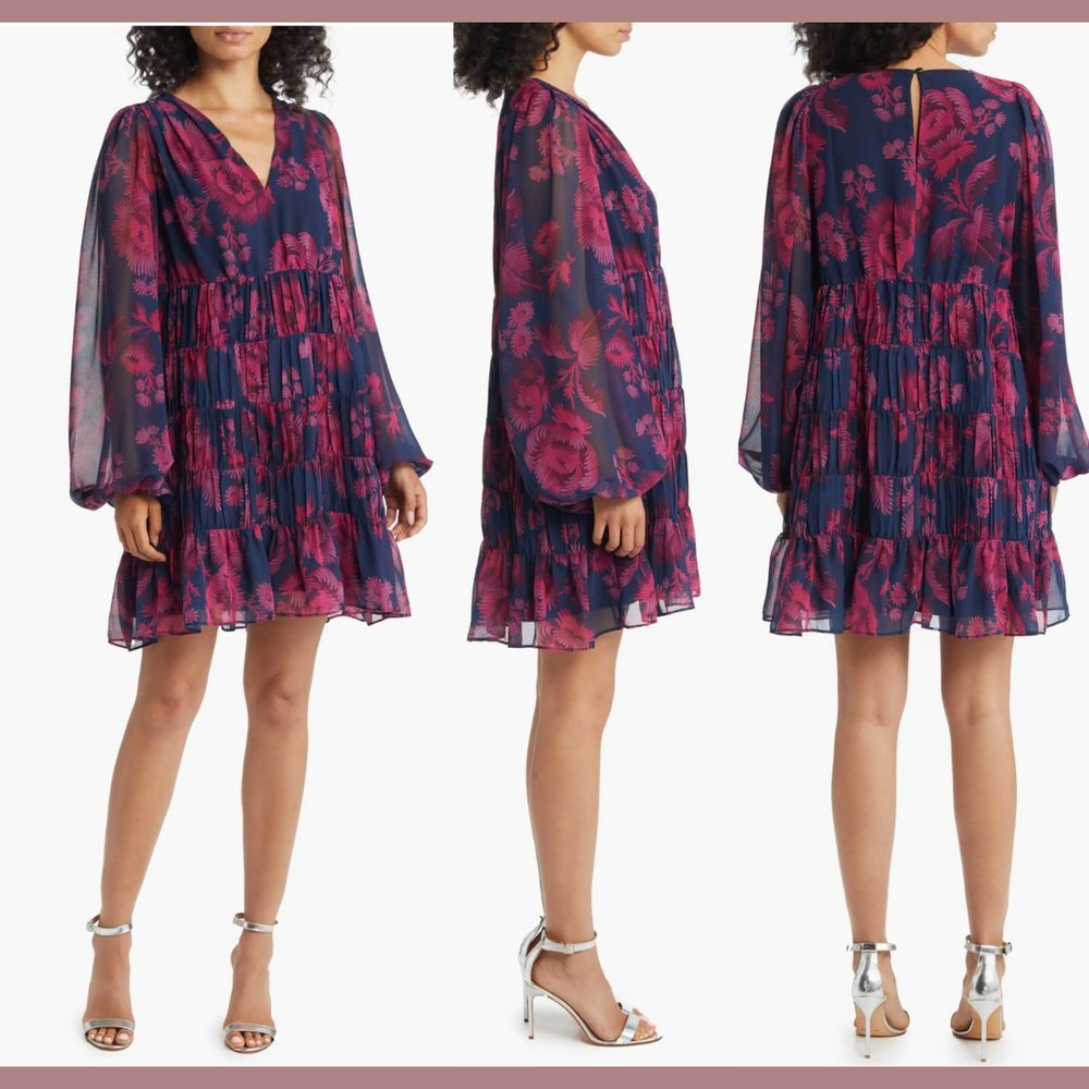 NWD Ted Baker London‎ [ 3 ] Terisa Floral Long Sleeve Tiered Chiffon Dress #J10